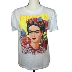 Frida Kahlo Women's S Tops White T-Shirt Short Sleeve Graphic Print Front/Back